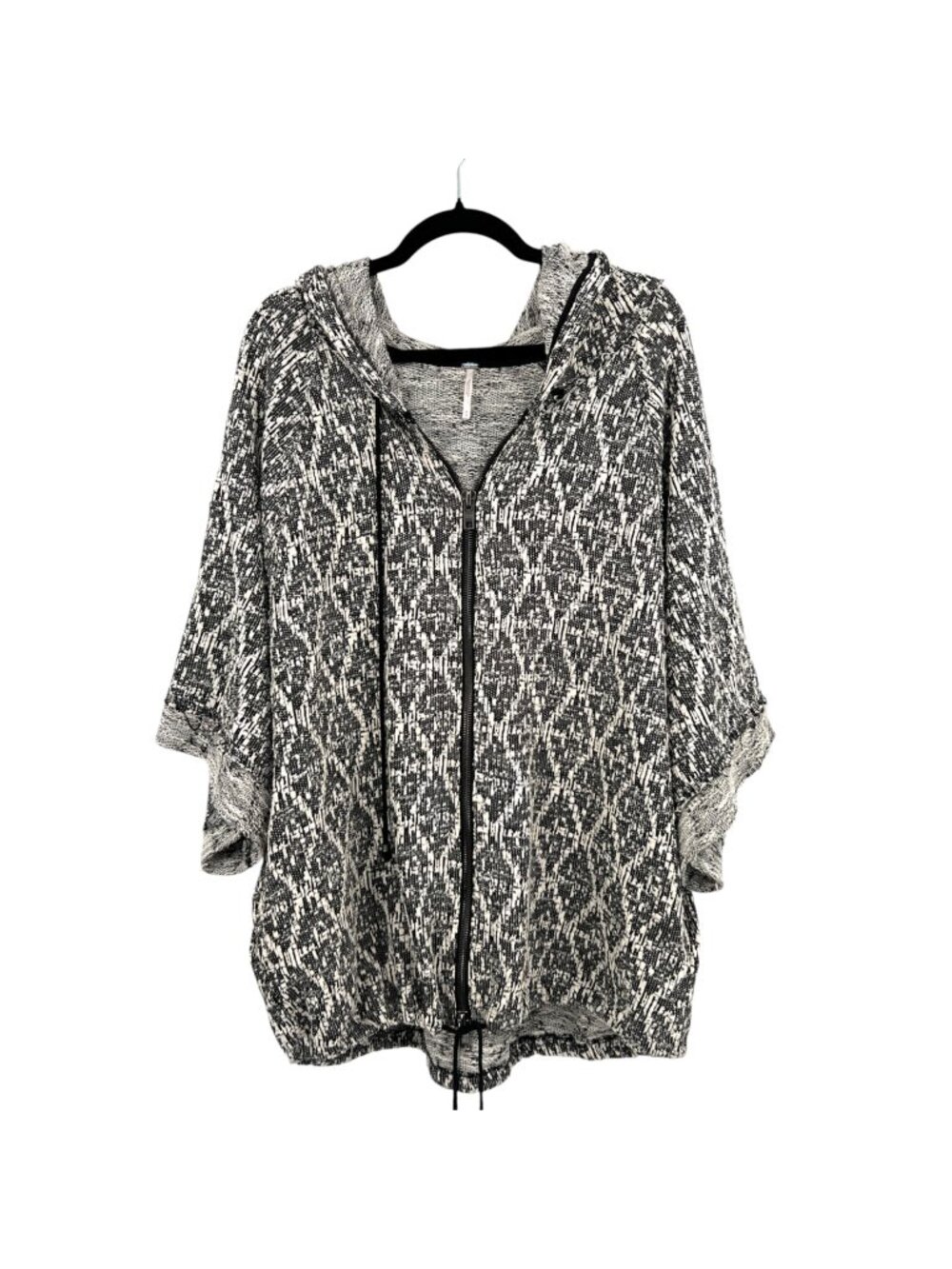 Free People Sante Fe Jacquard Kimono Hoodie Black White Bohemian Size Medium